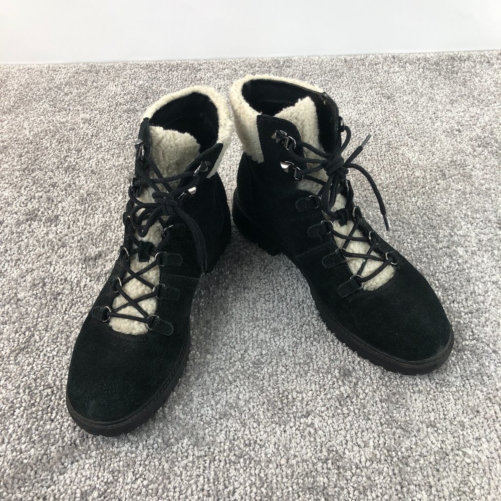 ⭐️ Marc Fisher‎ Winter Ankle boots Faux Fur Black Suede Lace Up Women's Size 9.5